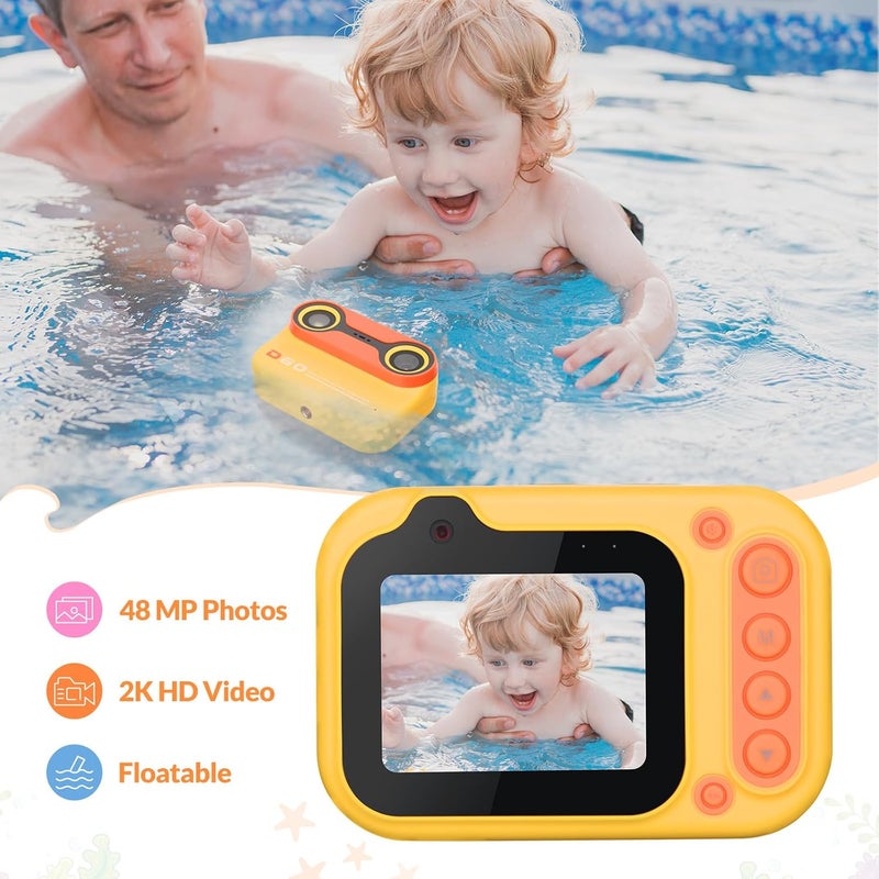 Bestrip Kids Underwater Camera, 1080P HD Waterproof Digital Camera with 2.4" IPS Screen, Birthday Gifts for Boys Girls Children, Toddler Cameras Toys for 3 4 5 6 7 8 9(Yellow) - Image 3